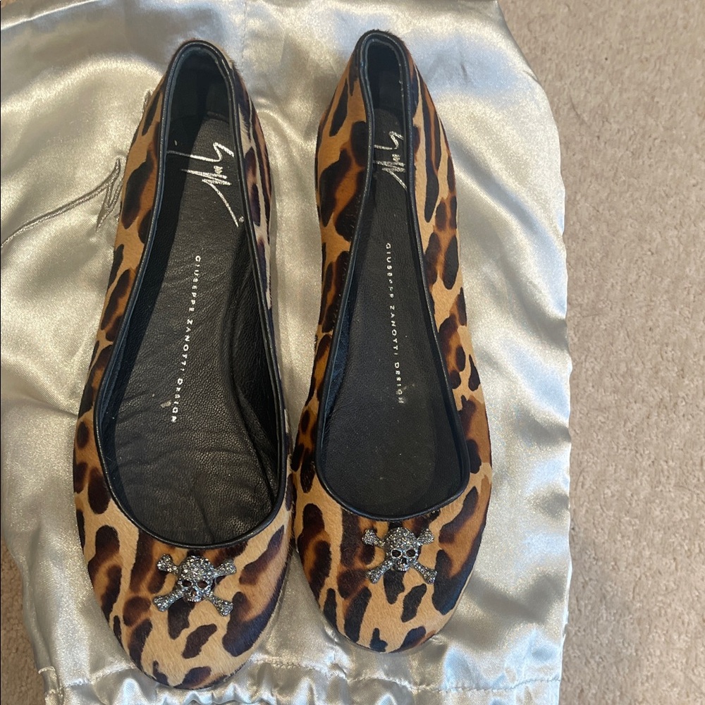 Giuseppe Zanotti Leopard Flats with Skull Accent